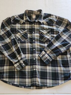 Levi's Men's Black & White Plaid Western Pearl Snap Flannel Shirt Size XXL